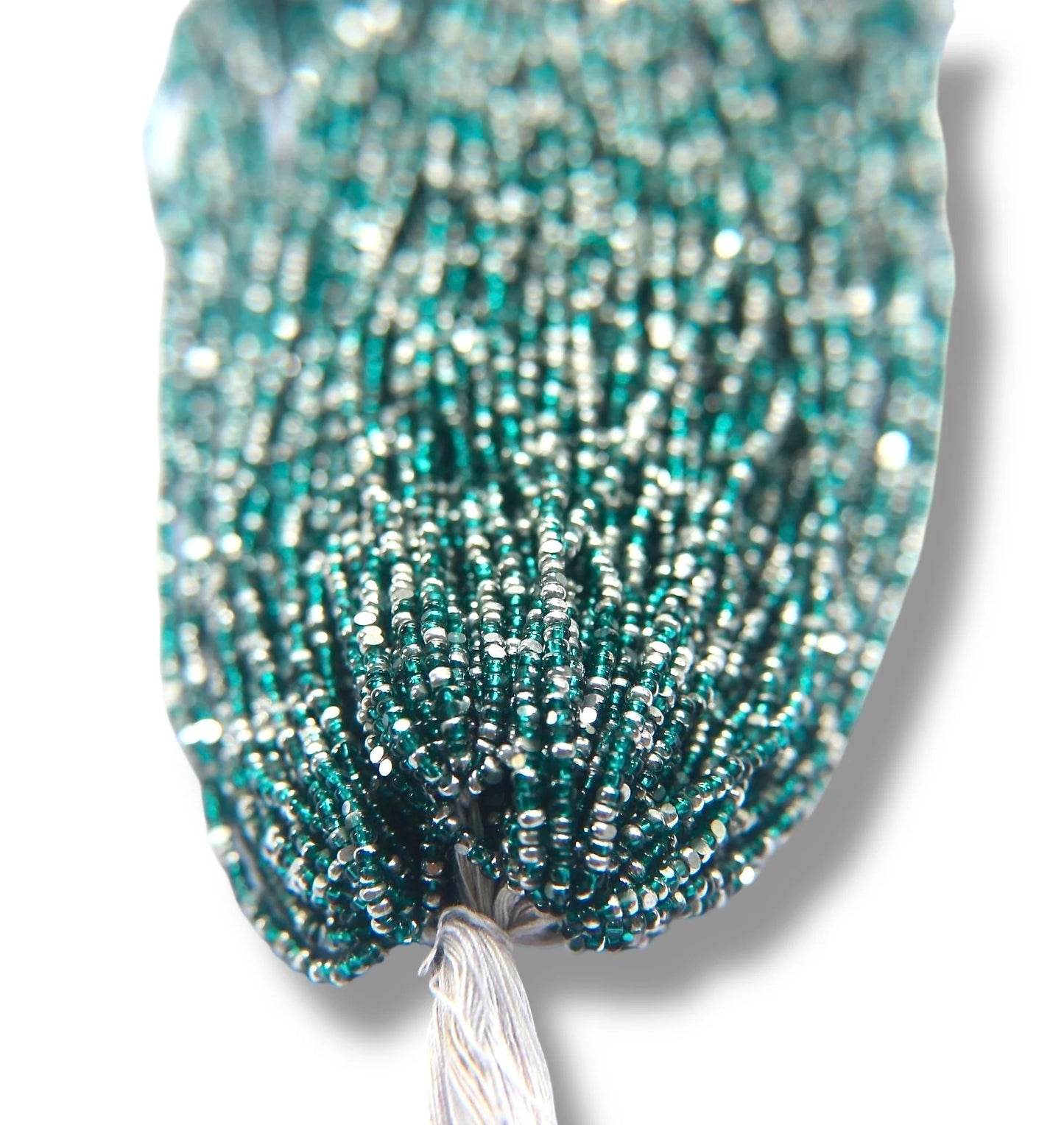 Patina Transparent Teal Green Silver 2-Cut Charlotte Cut Beads