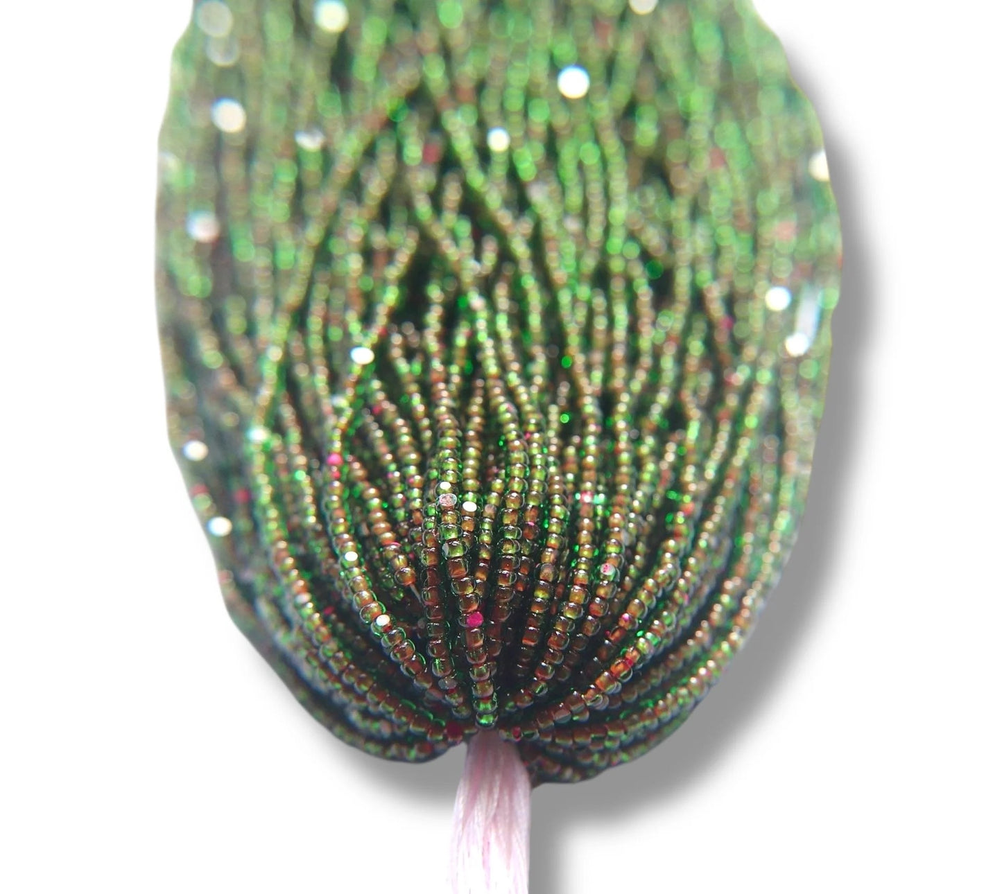 Green Neon Pink Lined 2-Cut Charlotte Cut Beads