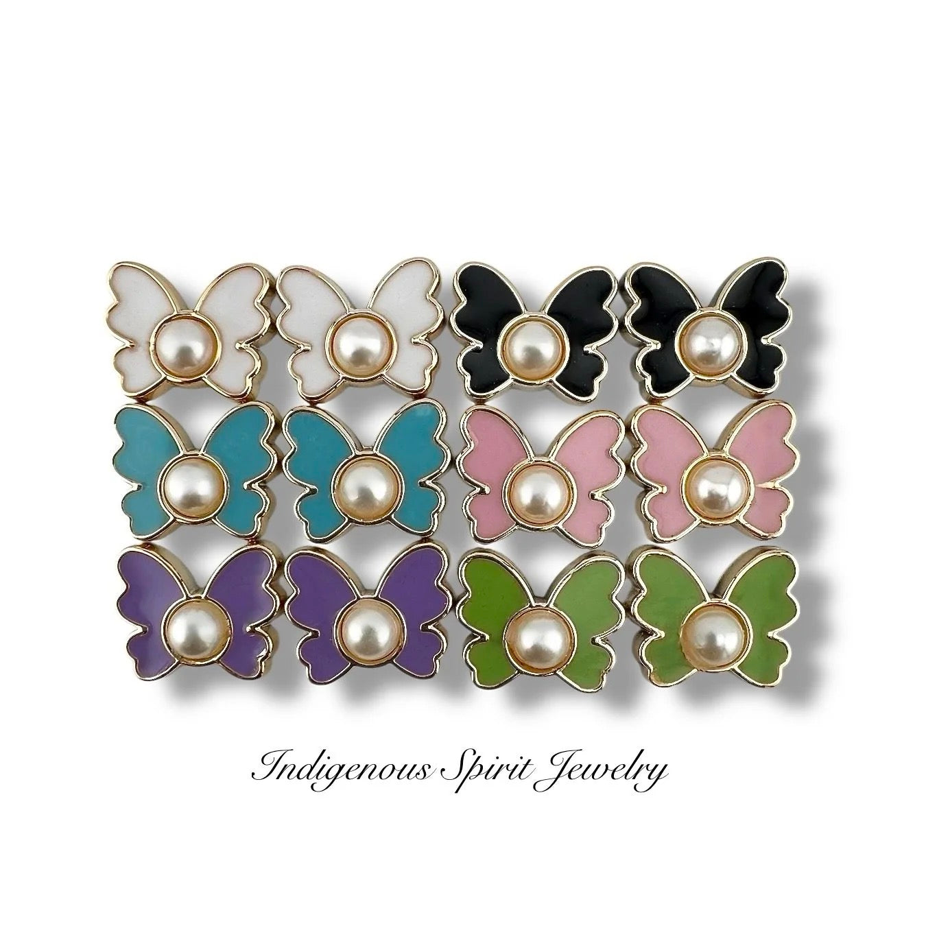 Butterfly Enamel Cabochons with Raised Imitation Pearls