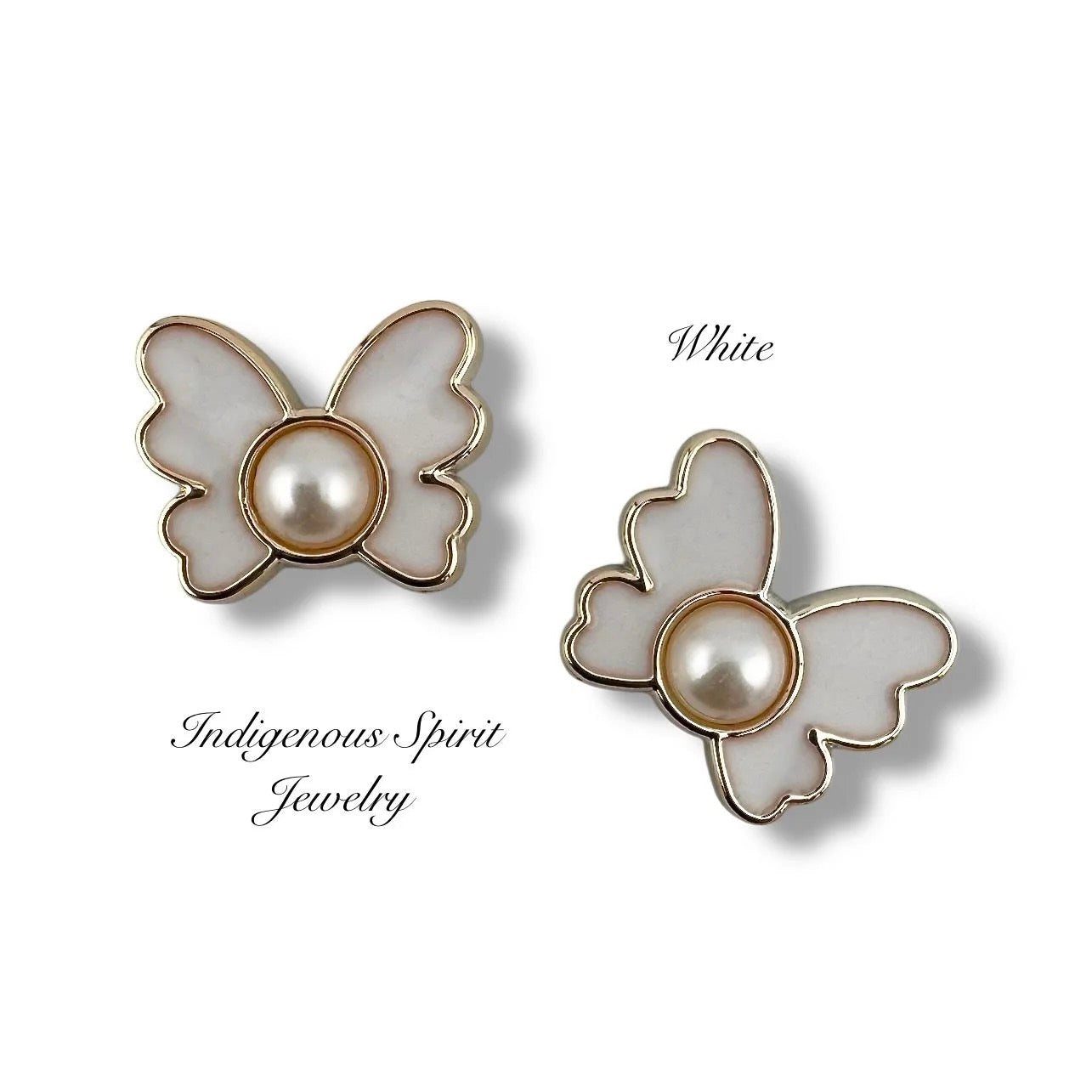 Butterfly Enamel Cabochons with Raised Imitation Pearls