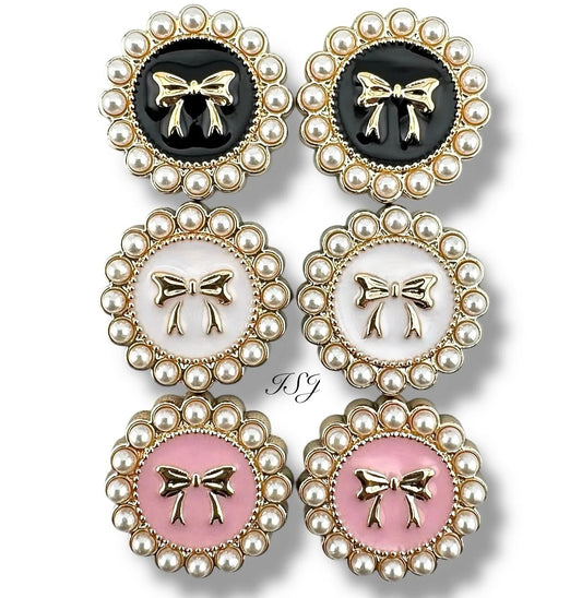 21mm Circle Pearl Edge with Bows Design Cabochons