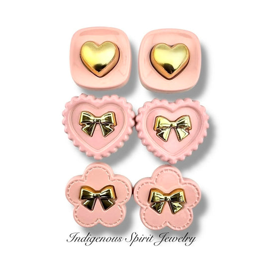 Pink Back, Gold Enamel Raised Design Cabochon Collection