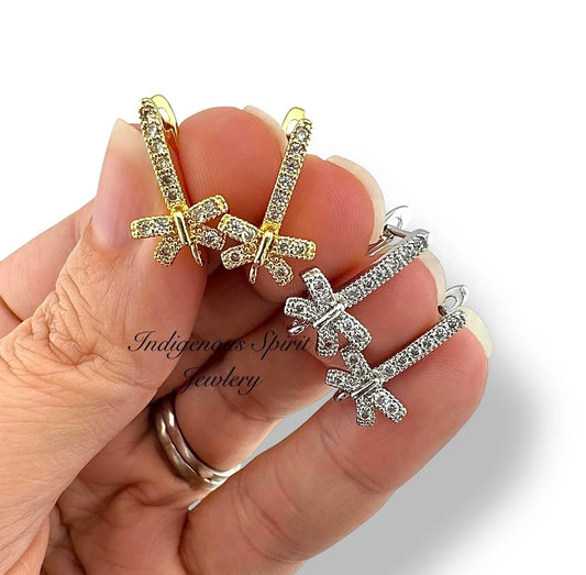 18k Gold Plated Bow Findings with Cubic Zirconia Crystals