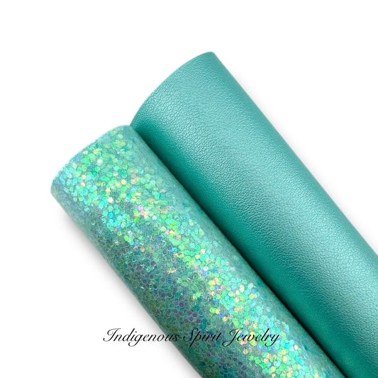 COLLECTION - Teal & Teal Glitter Faux Leather Backing