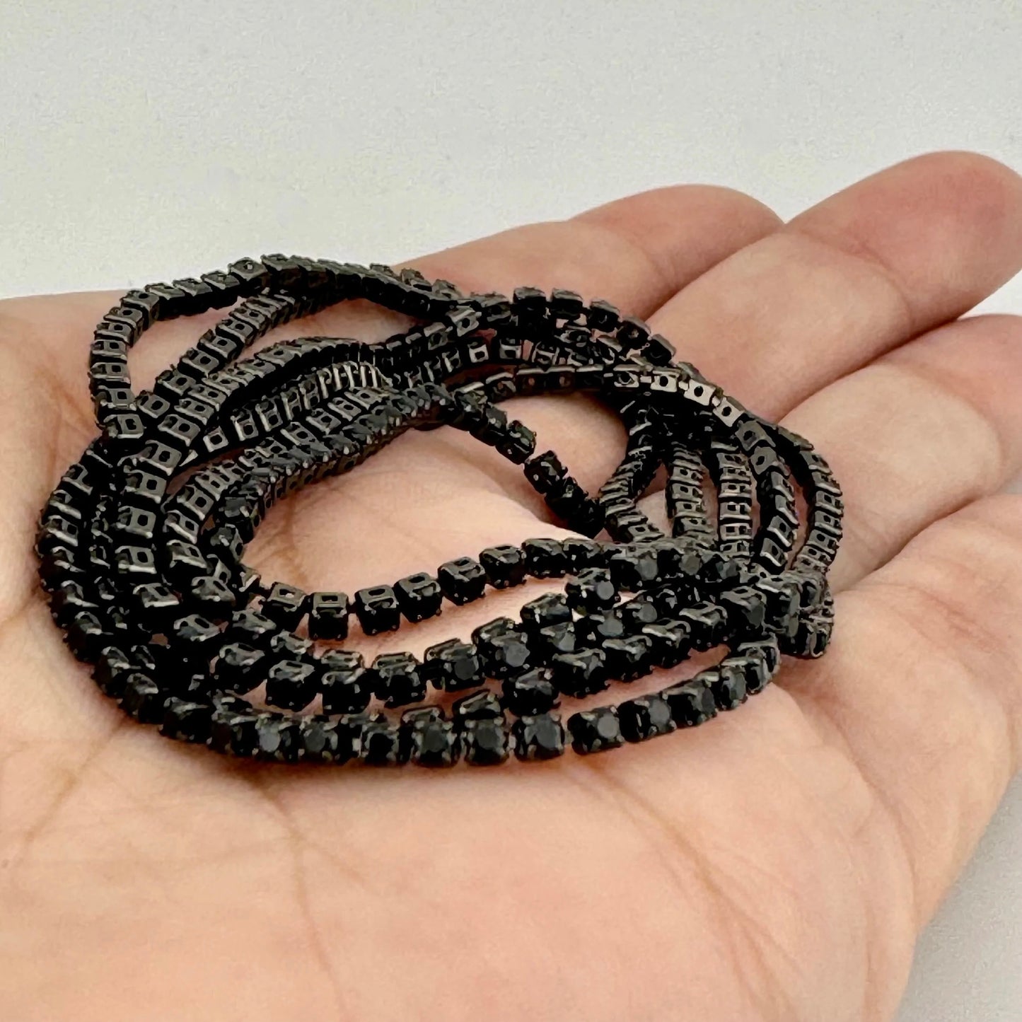 Gunmetal Plated, 2mm Round Black Cubic Zirconia Chain Banding