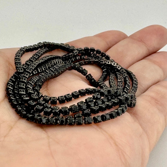 Gunmetal Plated, 2mm Round Black Cubic Zirconia Chain Banding