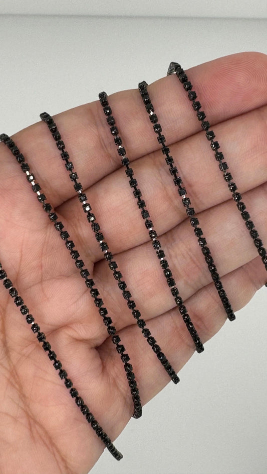 Gunmetal Plated, 1.5mm Round Black Cubic Zirconia Chain Banding