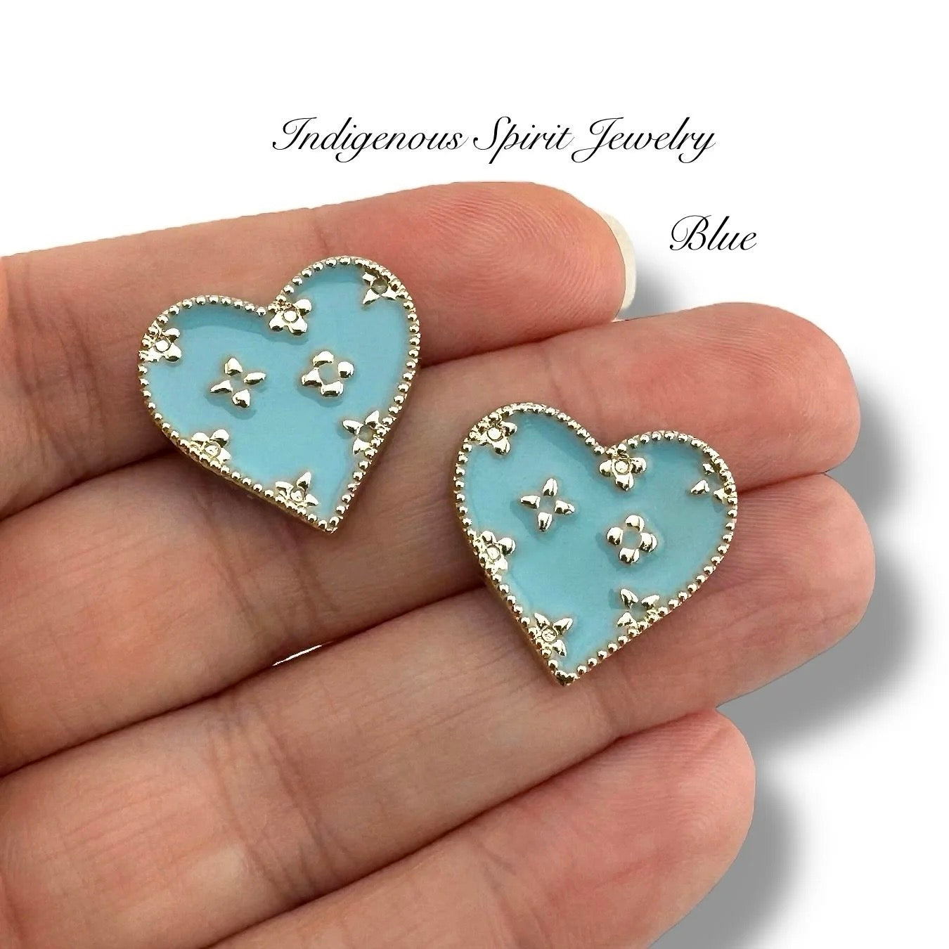 Heart Shaped Cabochons with Gold Embossed Designs - Style 1