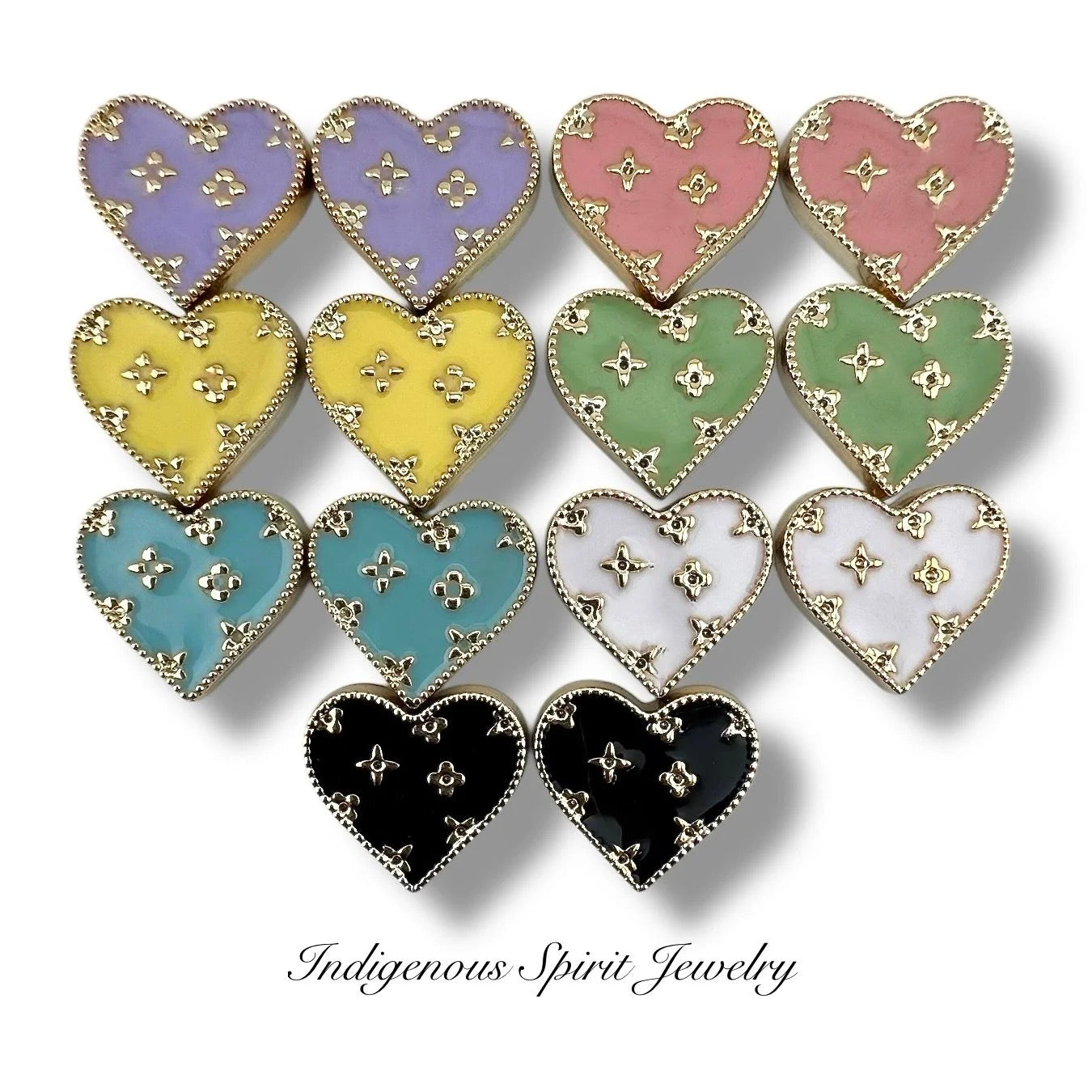 Heart Shaped Cabochons with Gold Embossed Designs - Style 1