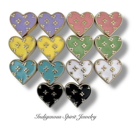 Heart Shaped Cabochons with Gold Embossed Designs - Style 1