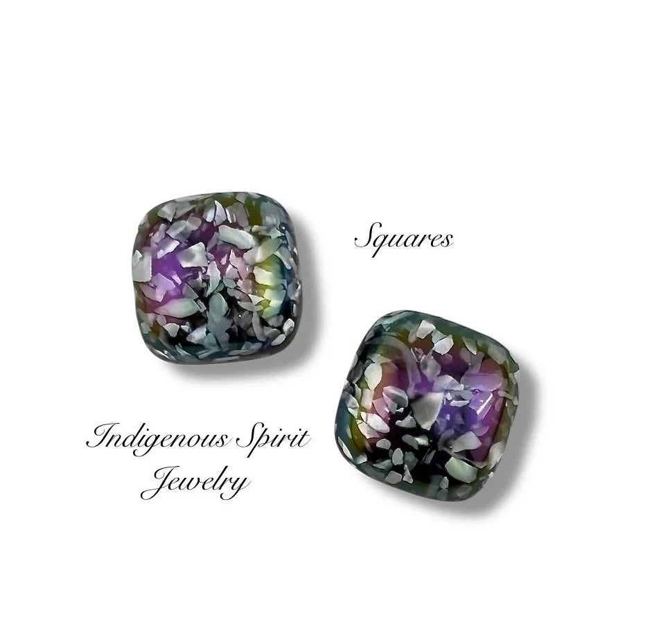 Iridescent Confetti Cabochons - Black Collection