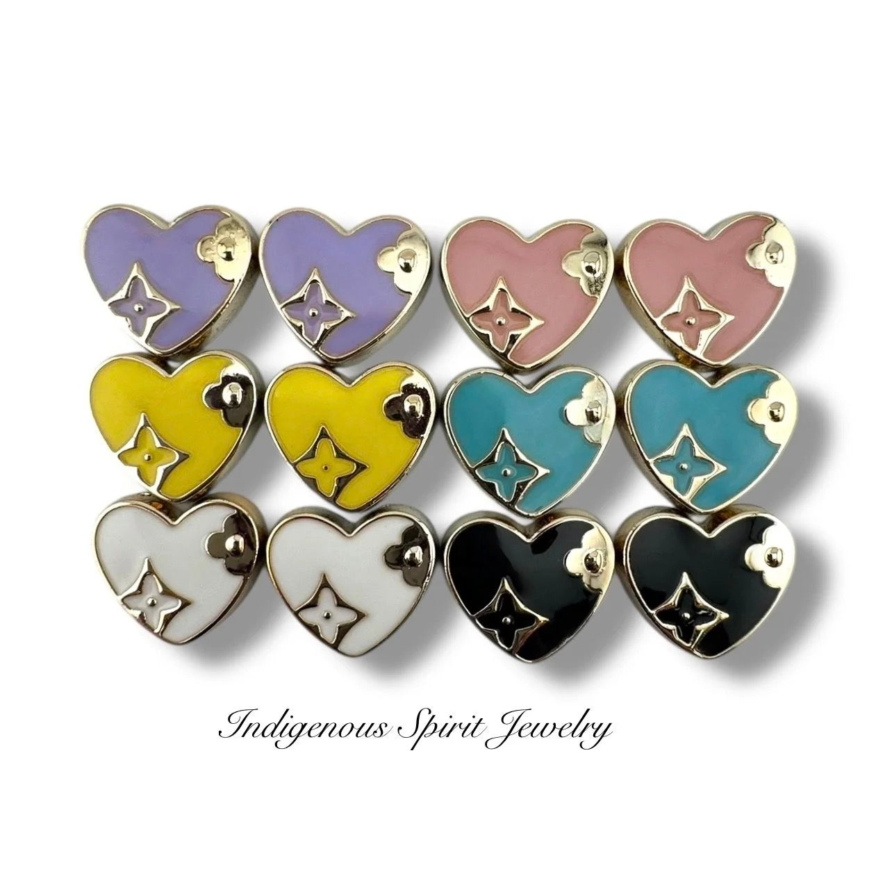 Heart Shaped Cabochons with Gold Embossed Designs - Style 2
