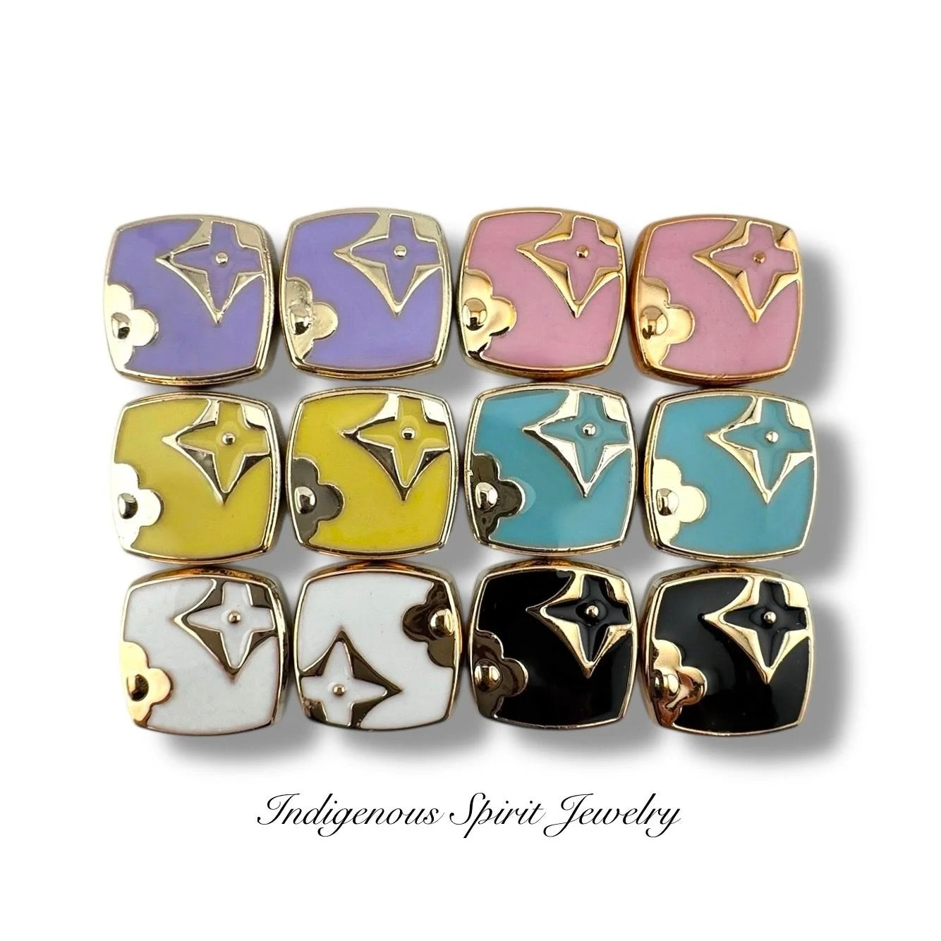 Square Shaped Cabochons with Gold Embossed Designs