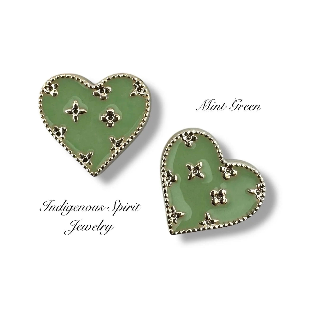 Heart Shaped Cabochons with Gold Embossed Designs - Style 1