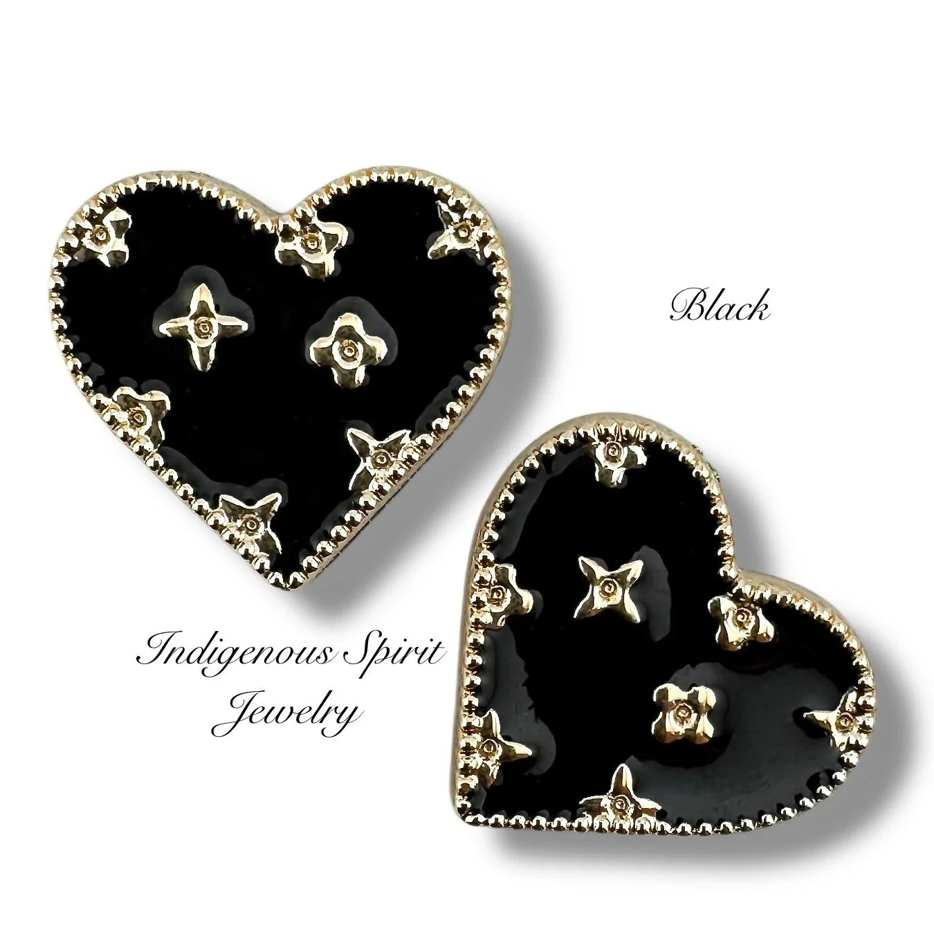 Heart Shaped Cabochons with Gold Embossed Designs - Style 1