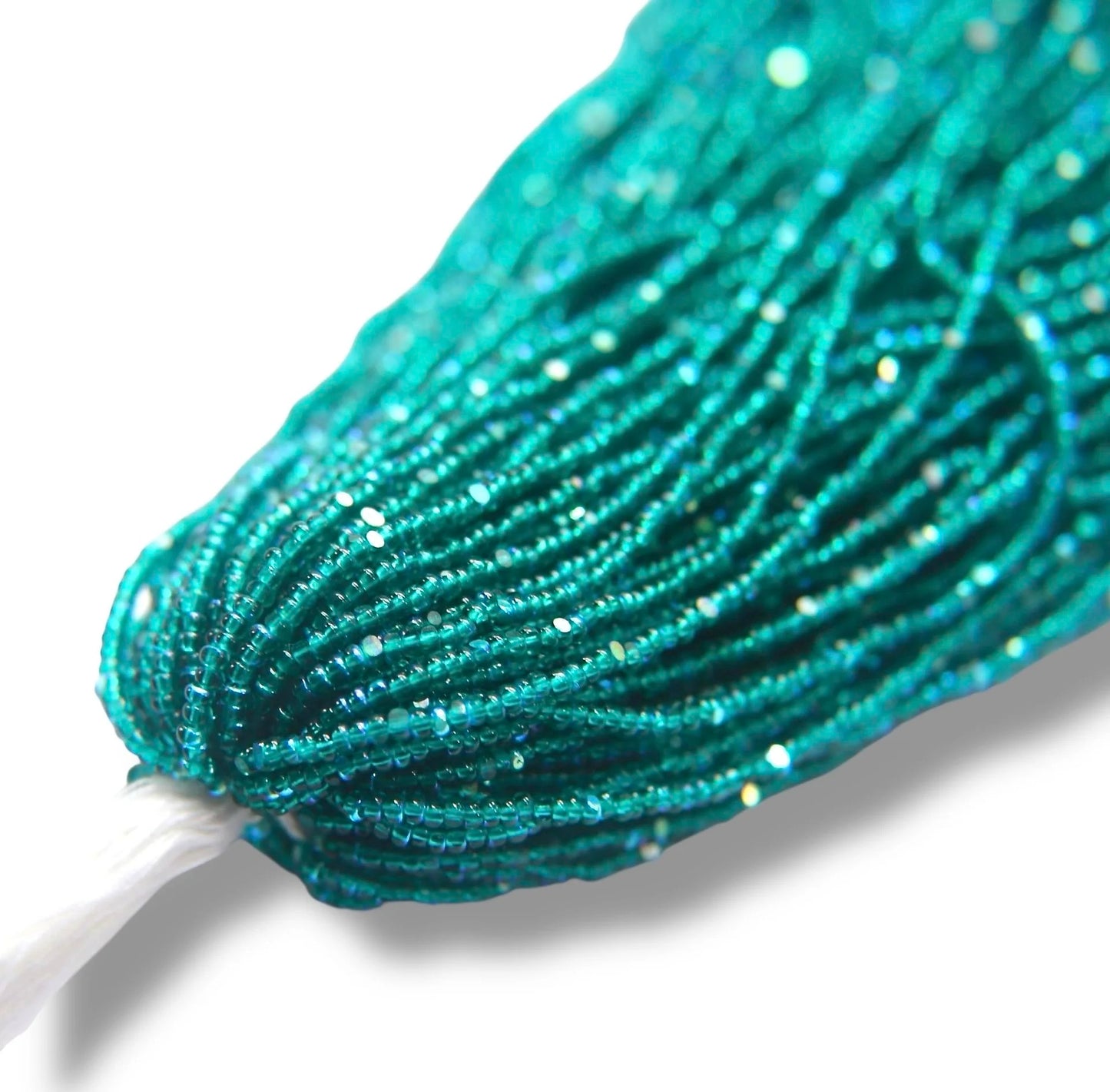 Patina Transparent Teal Green AB 2-Cut Charlotte Cut Beads