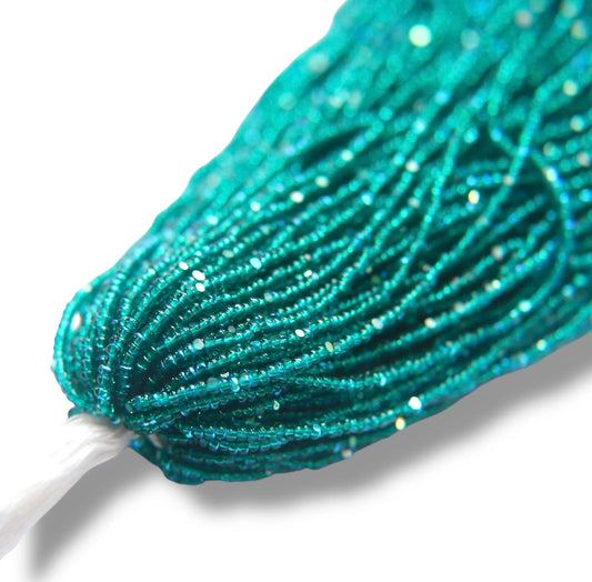 Patina Transparent Teal Green AB 2-Cut Charlotte Cut Beads