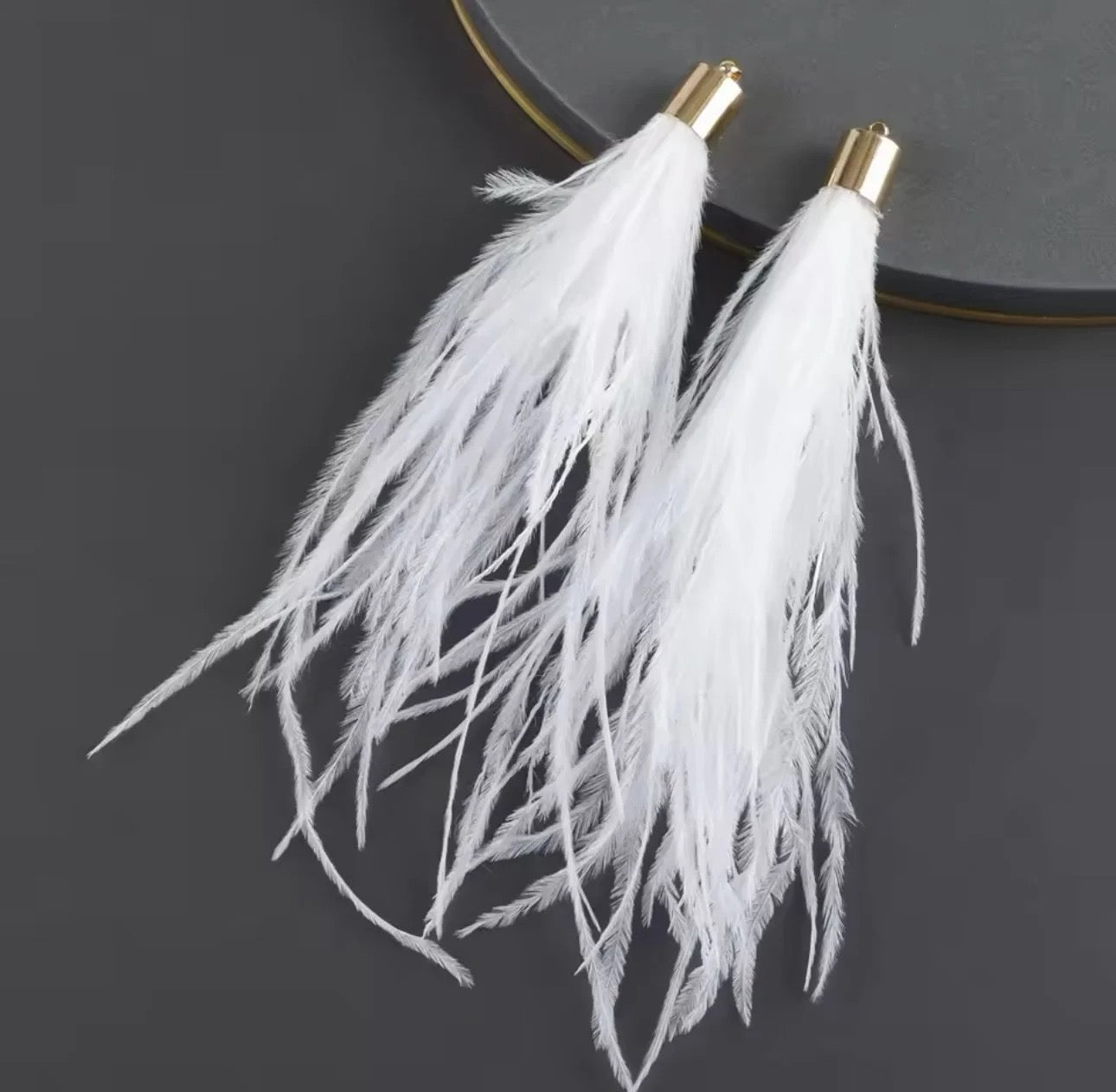 Long Thick Feathers - Wide Top Gold Base Connectors