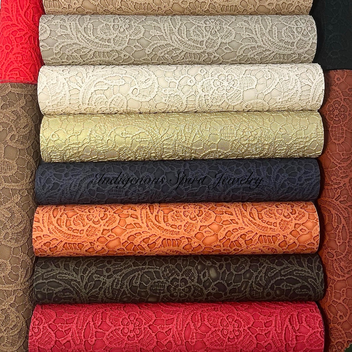 COLLECTION - Embossed Lace Faux Leather Backing (21 colours)