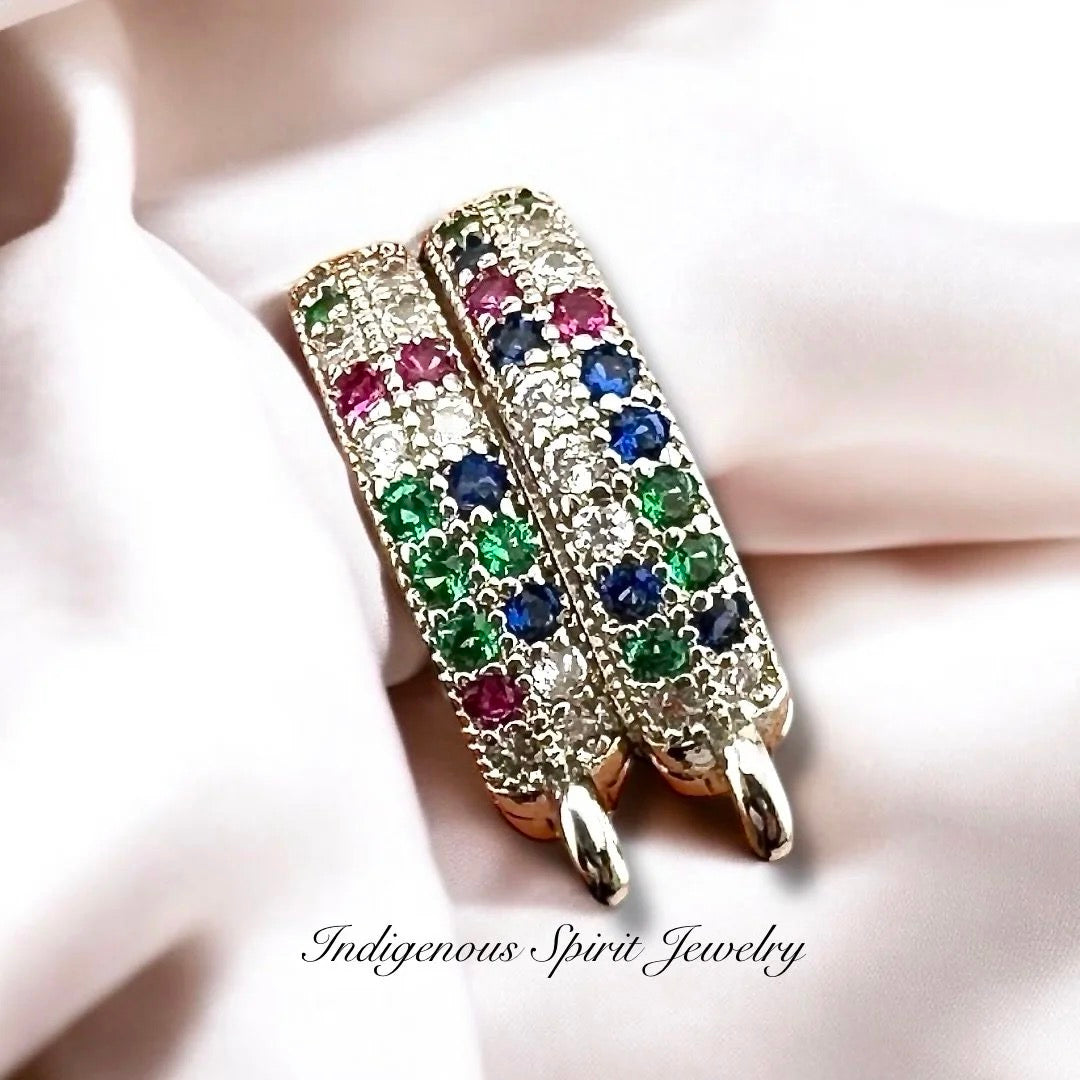 18k Gold Plated Multicolour Sleeper Findings with Cubic Zirconia Crystals