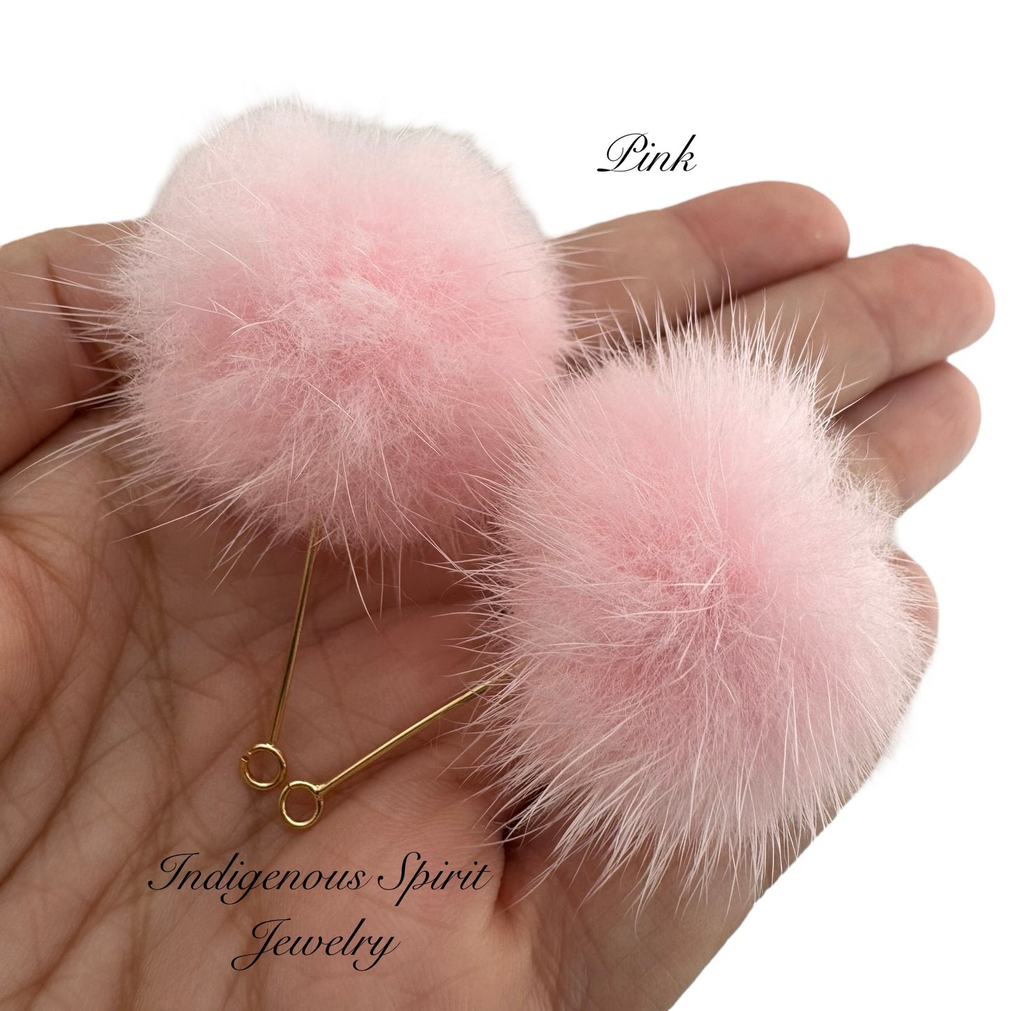 Mink Fur Balls on Long Eye Pins